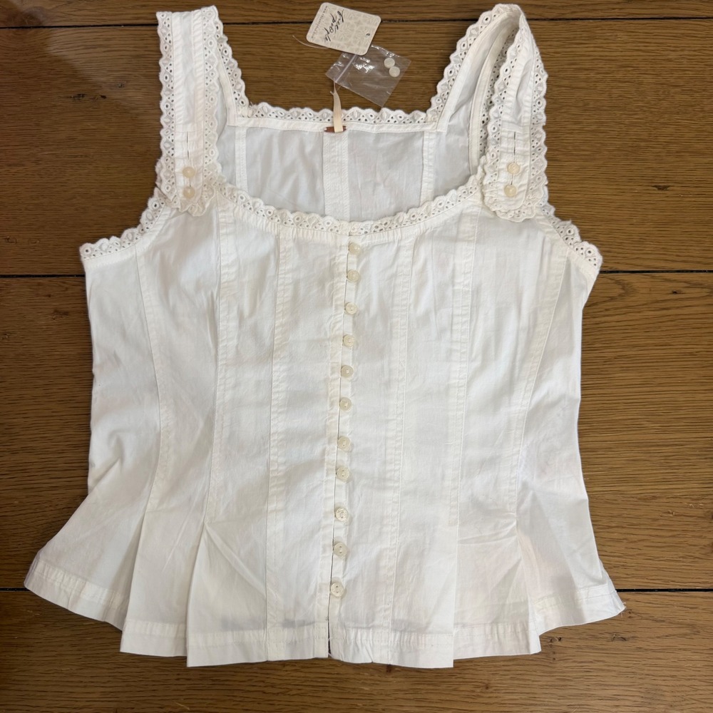 Free People Bridgette Corset Top Clean Ivory Lace Trim S Coquette Cottagecore